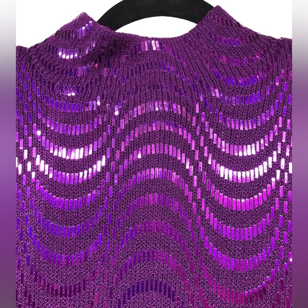 St. John Purple Knit Wave-Pattern Midi Dress - Picture 4 of 16